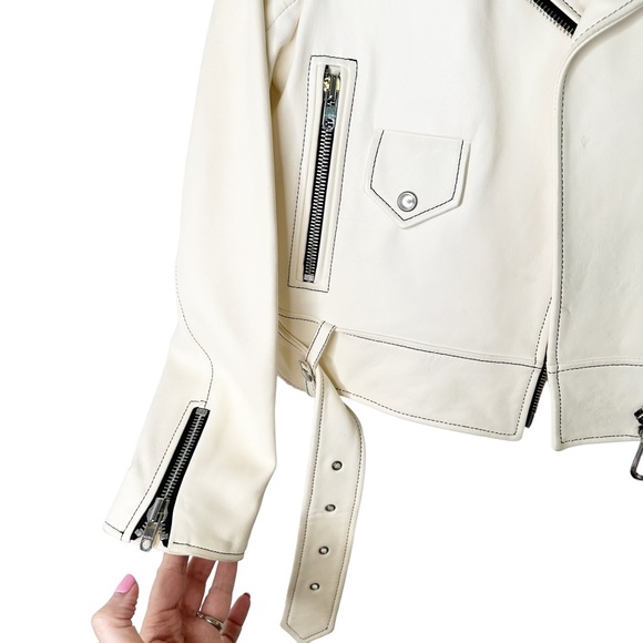 Sandro Edwin White Sheep Leather Cropped Motorcycle Jacket A1A Moto Size Small/6 - Picture 7 of 15